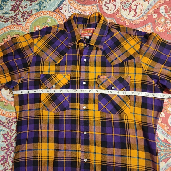 Vintage Ely Plains Purple & Gold Western Pearl-Snap Button Down Shirt - Picture 7 of 10